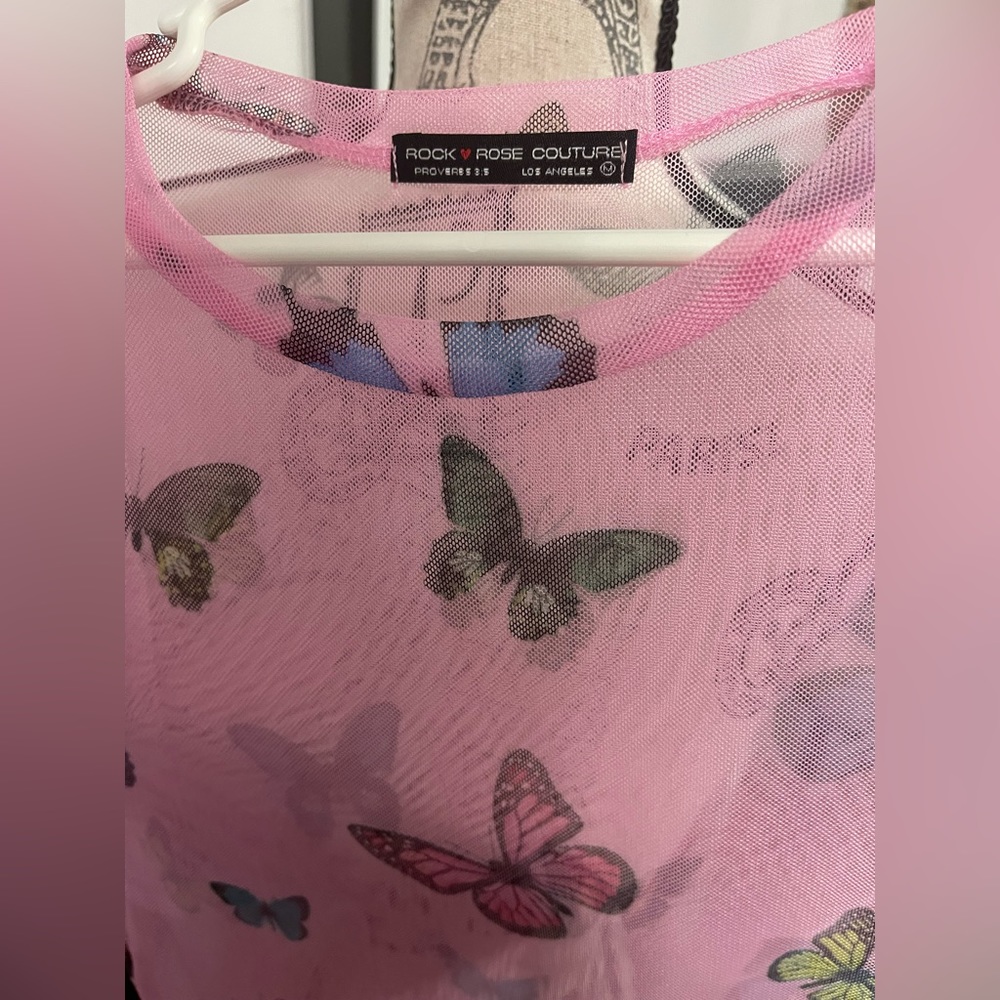 Dolls Kill sheer pink butterfly tee - Picture 4 of 4